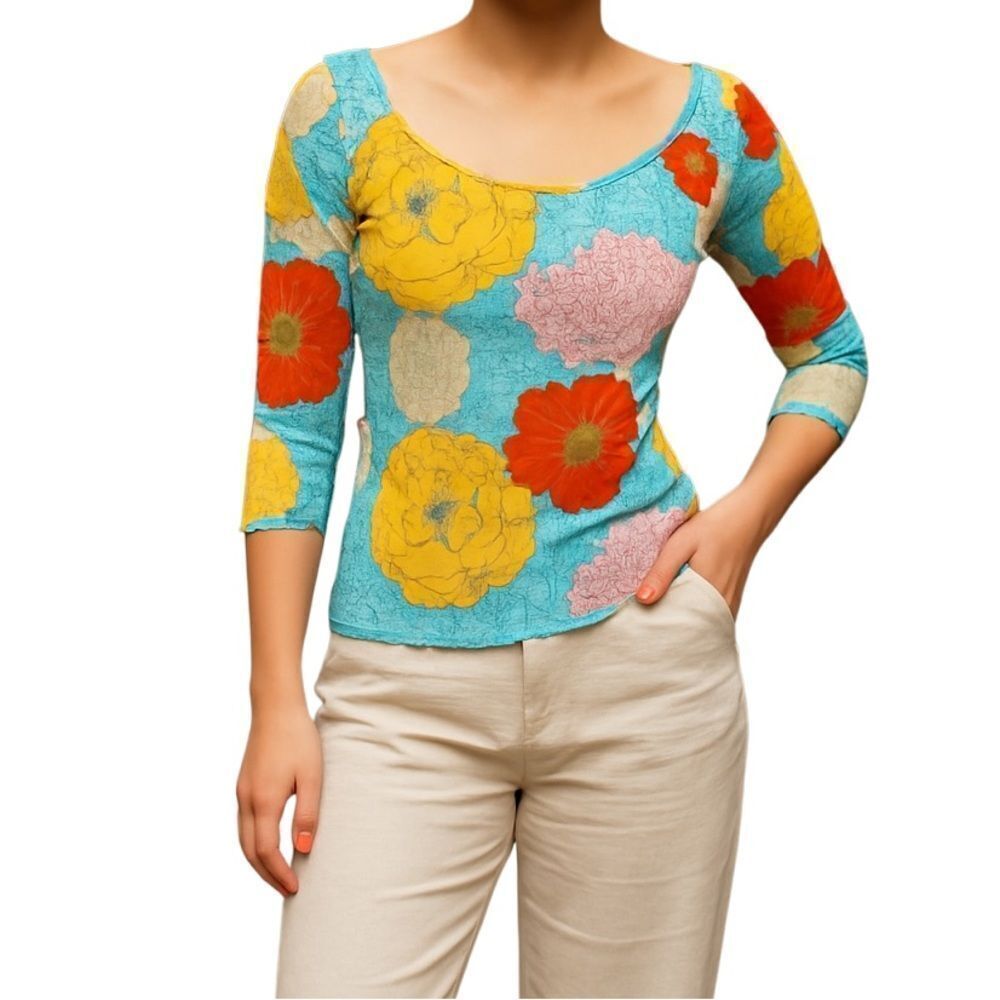 Manuel Canovas Floral 3/4 sleeve double scoopneck Top 8/10